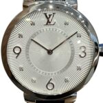 Louis Vuitton Tambour watch, total weight 48g, stainless steel, genuine leather strap, quartz movement, silver dial, Q13MJ - Image 4