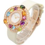 Bulgari BVLGARI Astrale Cerchi Diamond & Colored Stone Watch, 18K Pink Gold (PG), Diamond, Leather Strap, Women's, White, White Shell, AEP36G - Image 2