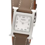 Hermes H- Double Tour Wrist Stainless Steel Leather Strap Wo White (HH1.210)