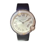 Cartier Ballon Bleu de watch, total weight 27.7g, stainless steel, genuine leather strap, diamonds, quartz movement, silver dial, W4BL0002