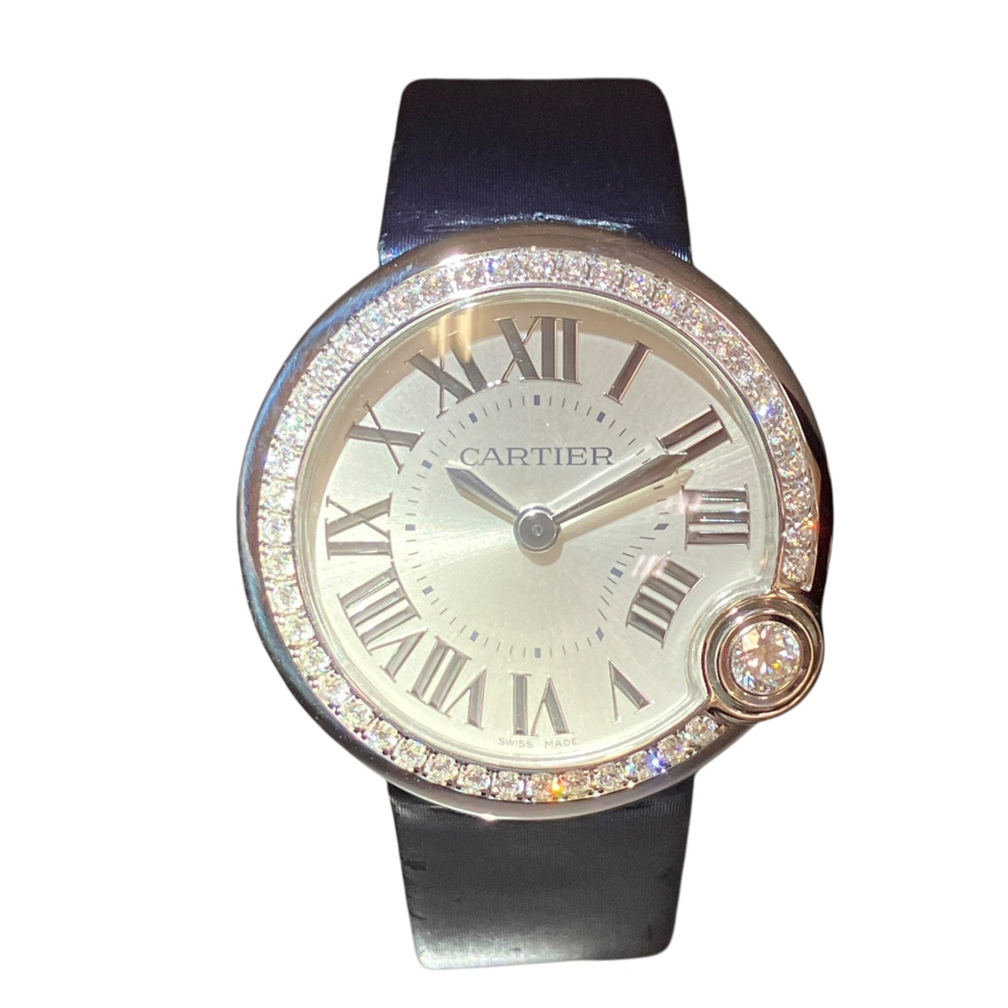 2000_e3a51720-ba9c-49e8-9006-0b0ab2adf3bf.jpg Cartier Ballon Bleu de watch, total weight 27.7g, stainless steel, genuine leather strap, diamonds, quartz movement, silver dial, W4BL0002 - Image 1