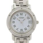 Hermes Clipper Date CL4 210, light blue dial, stainless steel, quartz movement, approximately 24mm, women's watch.
