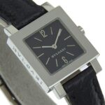 BVLGARI Quadrado SQ22SL Women's Watch, Stainless Steel and Leather, Quartz Movement, Analog Display, Black Dial - Image 3