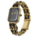 CHANEL Premiere S Watch H0001, Gold-Plated Leather Quartz Movement, Analog Display, Black Dial, Women's - Image 2