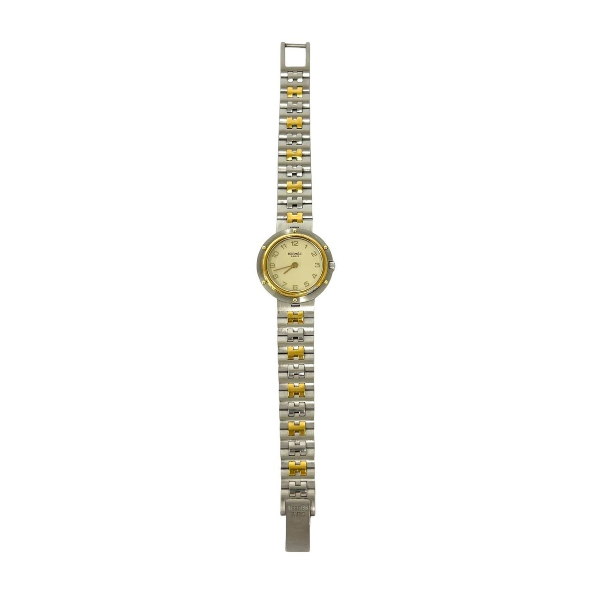 2000_ec95d220-b10e-434c-8956-8465e7c028b9.jpg HERMES Vintage Clipper Stainless Steel Quartz Watch, Silver/Gold, 29391 - Image 1