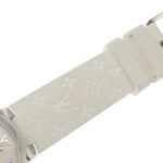 Like new Louis Vuitton Tambour MM Q13MJ white dial watch with 8 diamonds, stainless steel and rubber case, quartz movement, 33mm - Image 7