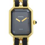 CHANEL Premiere S Watch H0001, Gold-Plated Leather Quartz Movement, Analog Display, Black Dial, Women's