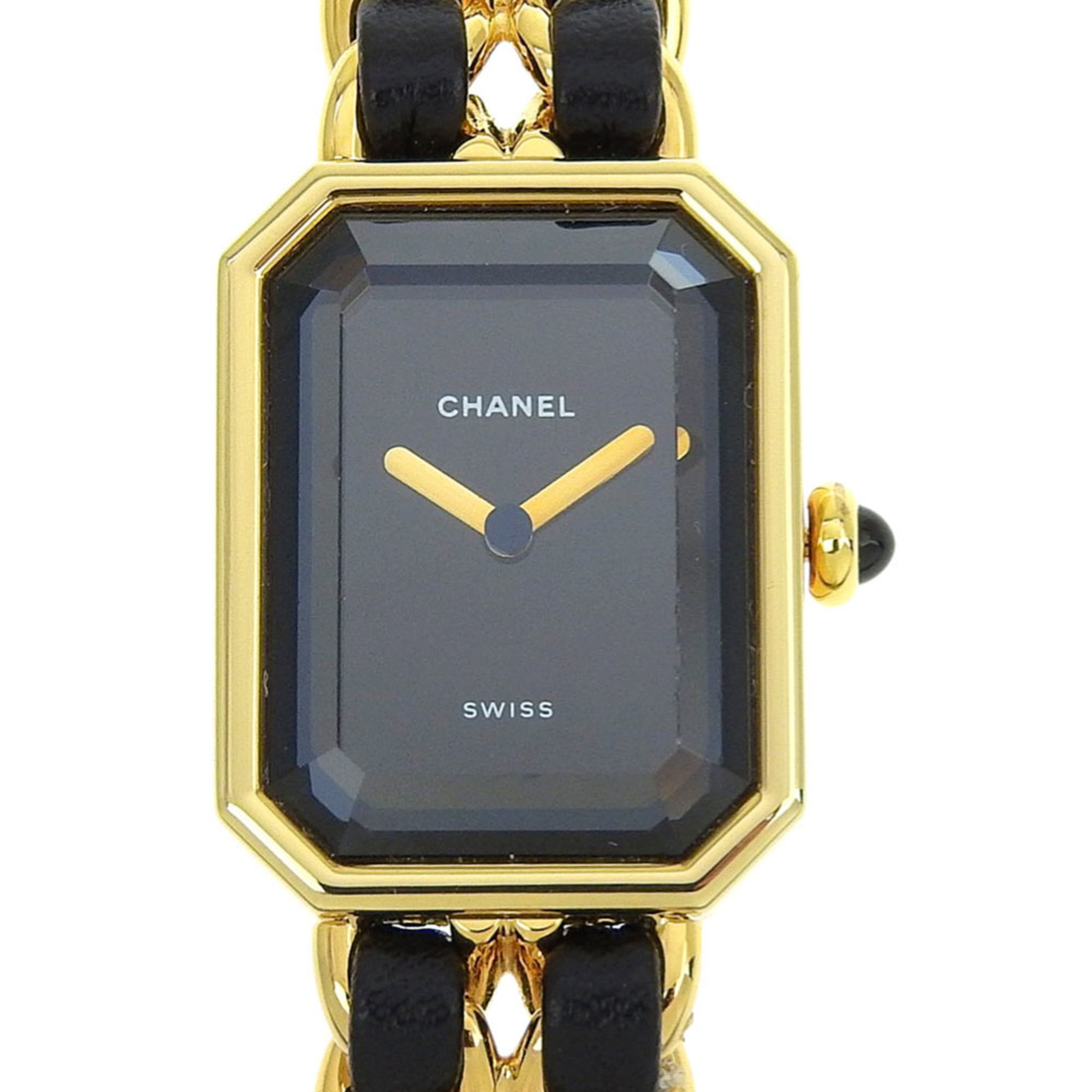 2000_f231576d-09ce-4453-a4b9-d67624d344fd.jpg CHANEL Premiere S Watch H0001, Gold-Plated Leather Quartz Movement, Analog Display, Black Dial, Women's - Image 1