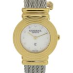 Unused Charriol Saint-Tropez 12-Piece Diamond Stainless Steel Watch with White Shell and Gold Dial, Quartz Movement, 0598 CHARRIOL