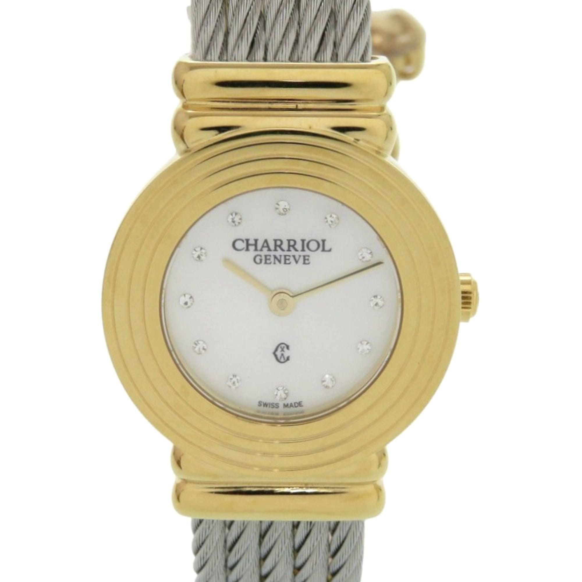 2000_f6e25528-7c28-46fd-83dd-1a1ba70baf5b.jpg Unused Charriol Saint-Tropez 12-Piece Diamond Stainless Steel Watch with White Shell and Gold Dial, Quartz Movement, 0598 CHARRIOL - Image 1