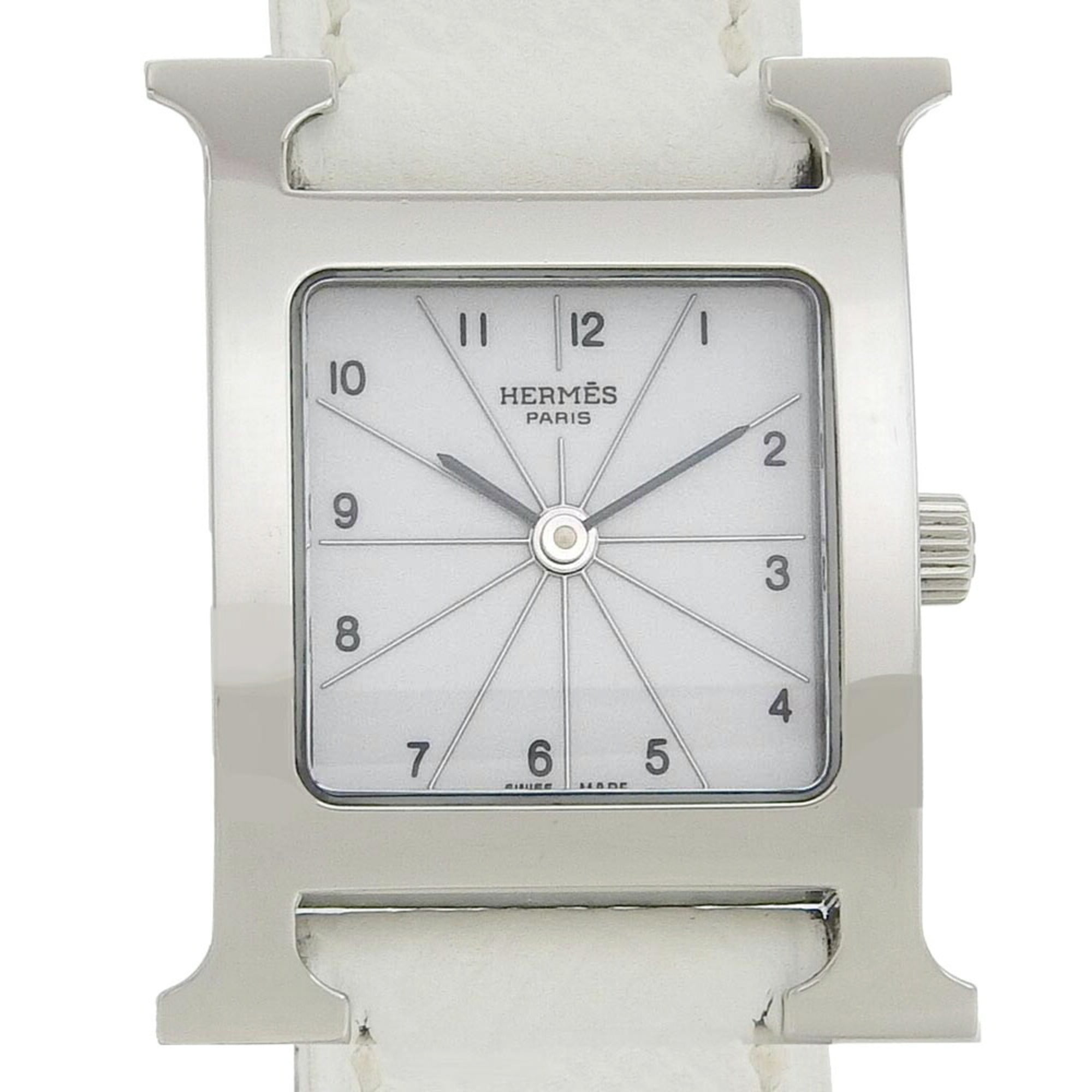 2000_f848c588-e986-4c77-adbe-ce1d69fda76c.jpg Hermes HERMES H Watch Wristwatch HH1.210 Stainless Steel x Leather 2005 Quartz Analog Display White Dial Ladies - Image 1
