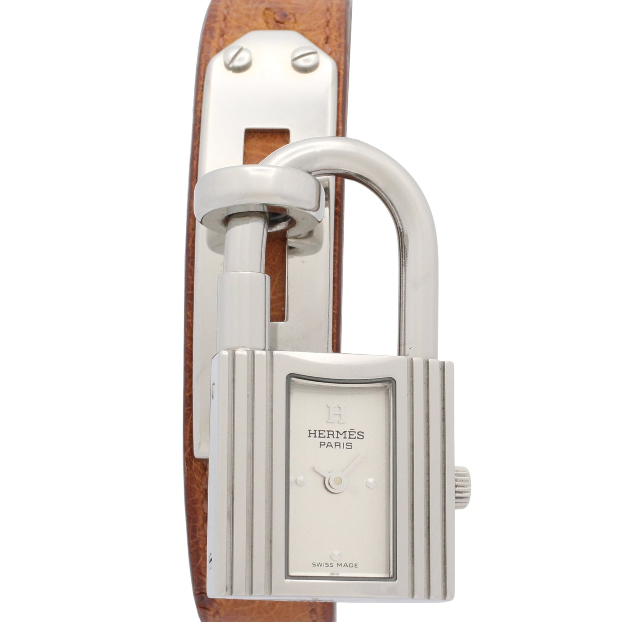 2000_fa29fcae-e24d-4b33-8f1b-b68029185ffd.jpg Hermes Kelly Stainless Steel Leather Strap Wo Silver Tone KE1.210 - Image 1