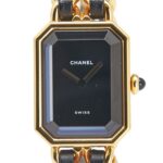 CHANEL Premiere M Quartz Watch with Black Dial and Plated Leather Strap for Women