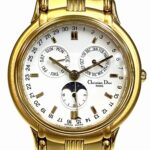 Christian Dior Moon Phase Triple Calendar Watch, Total Weight 70.6g, GP (Gold Plated) finish, Quartz movement, White dial, Item No. 61.271