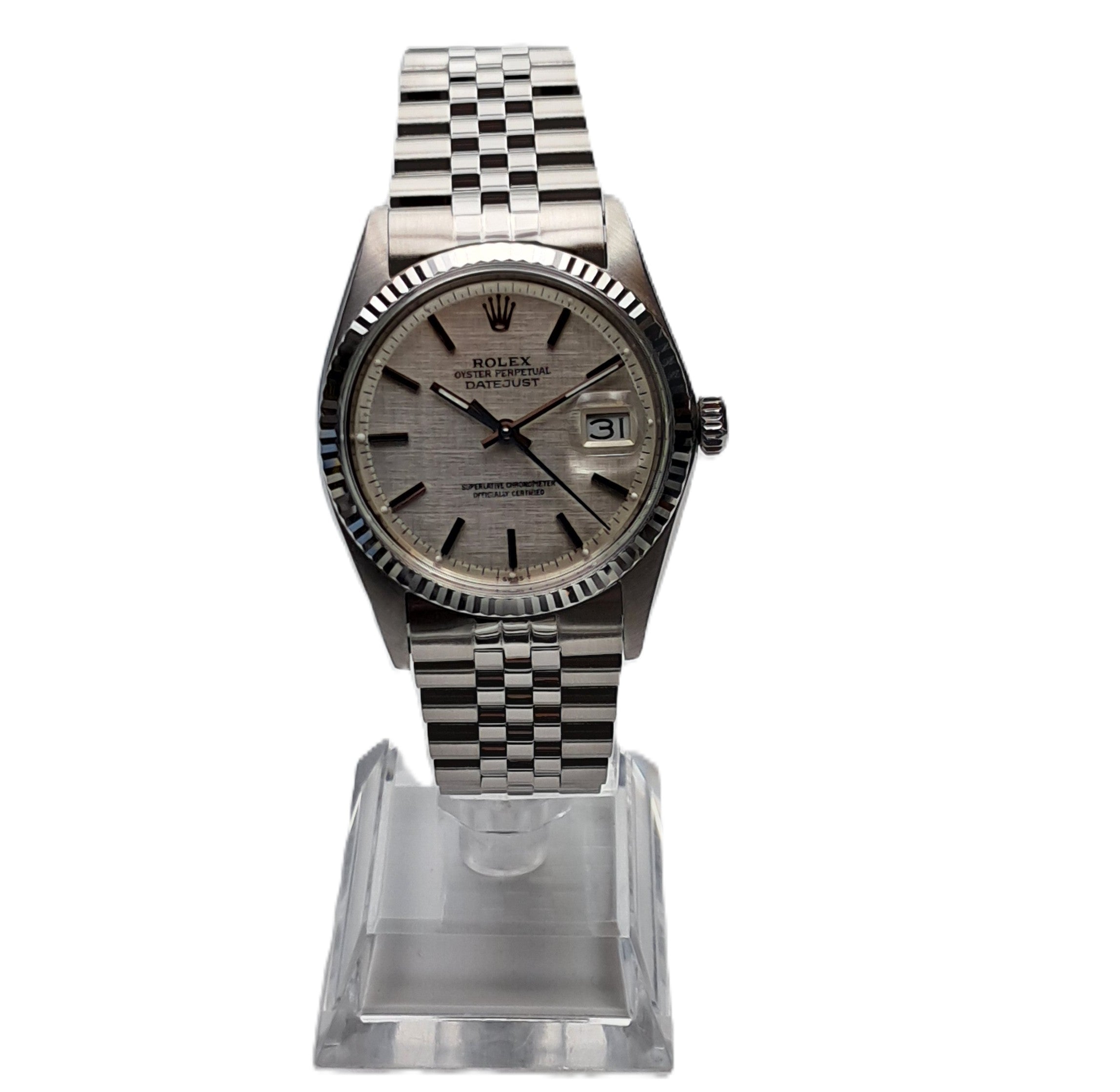 Rolex-Datejust-1601-56510-1.jpg Rolex Datejust Silver Linen Jubilee 36 CPO 1978 - Image 1