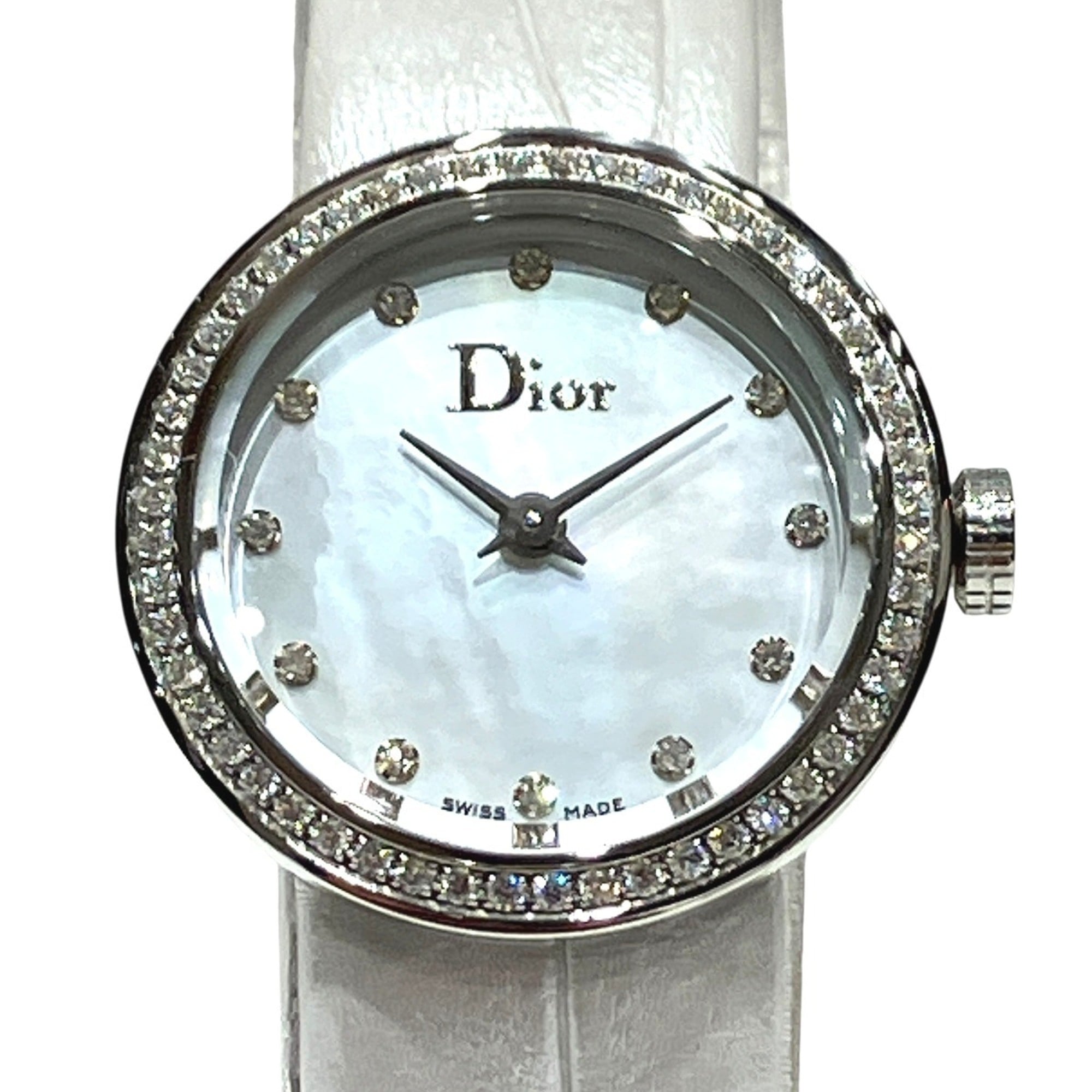 2000_3710808f-03e2-4e5f-9907-7376f5c22d6c.jpg Dior La Di de wrist total weight 21.3g stainless steel genuine leather strap quartz movement white mother-of-pearl dial CD041111 - Image 1