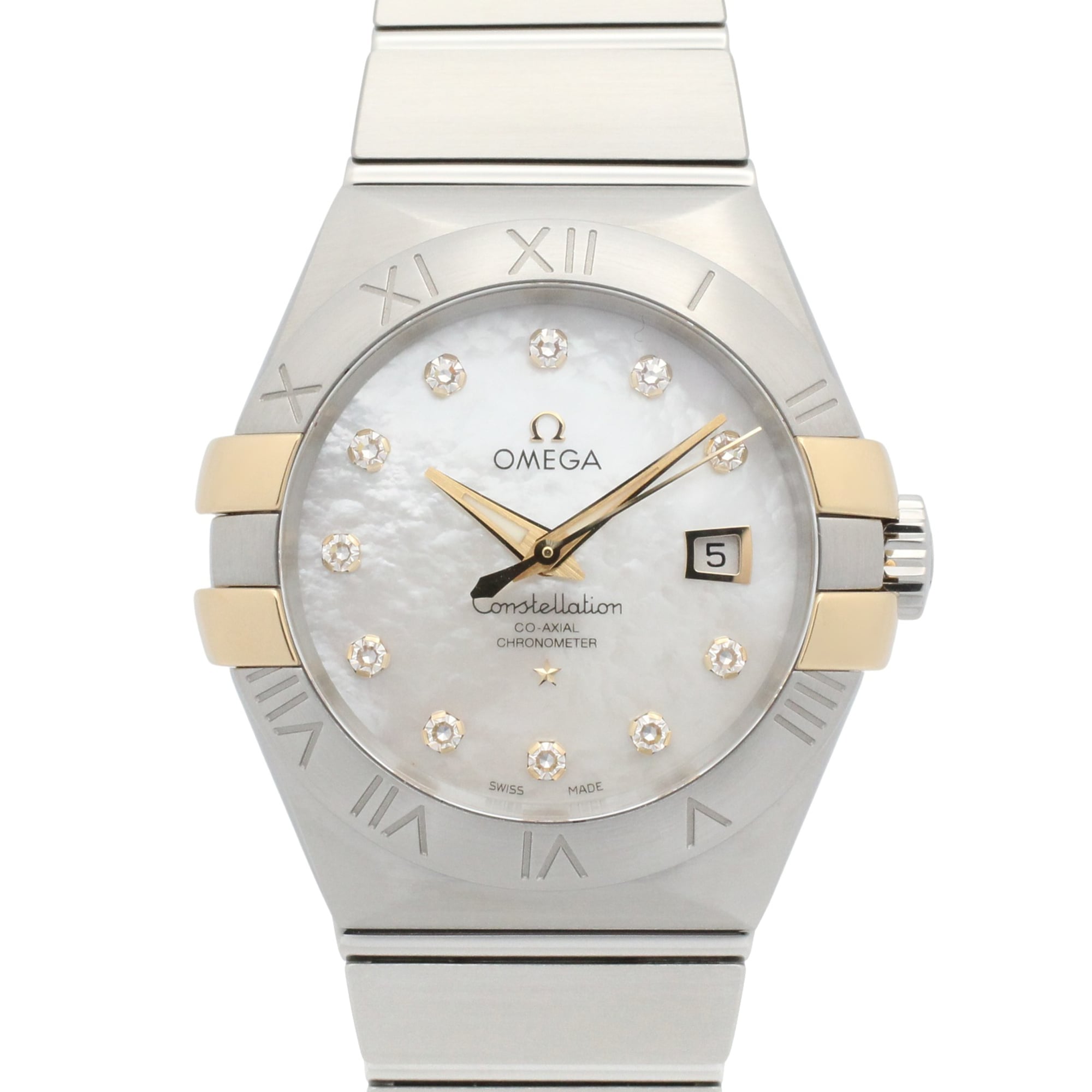 2000_580860e4-808e-430e-a7d2-0512075266ba.jpg Omega Constellation 18K yellow gold stainless steel wo white dial with mother-of-pearl case model number 123.20.31.20.55.004 - Image 1