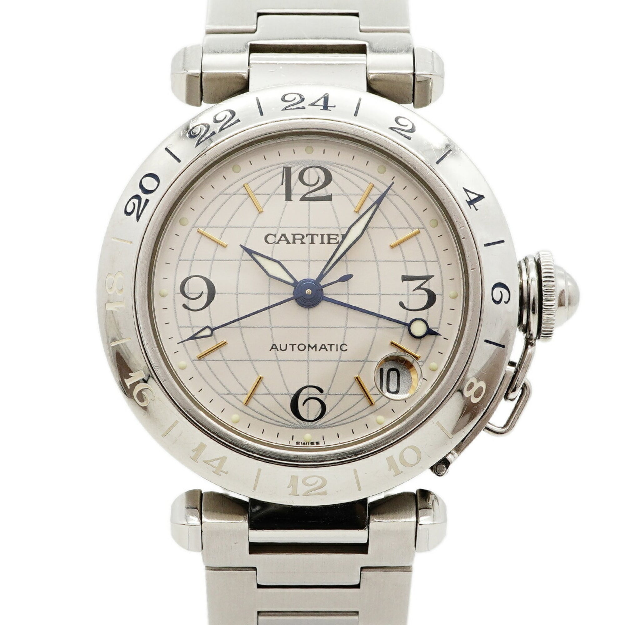 2000_ba408aa2-5025-472a-aab8-5895434f828e.jpg Cartier Pasha C Meridian GMT W31029M7 Silver Dial (Boys' Size) - Image 1