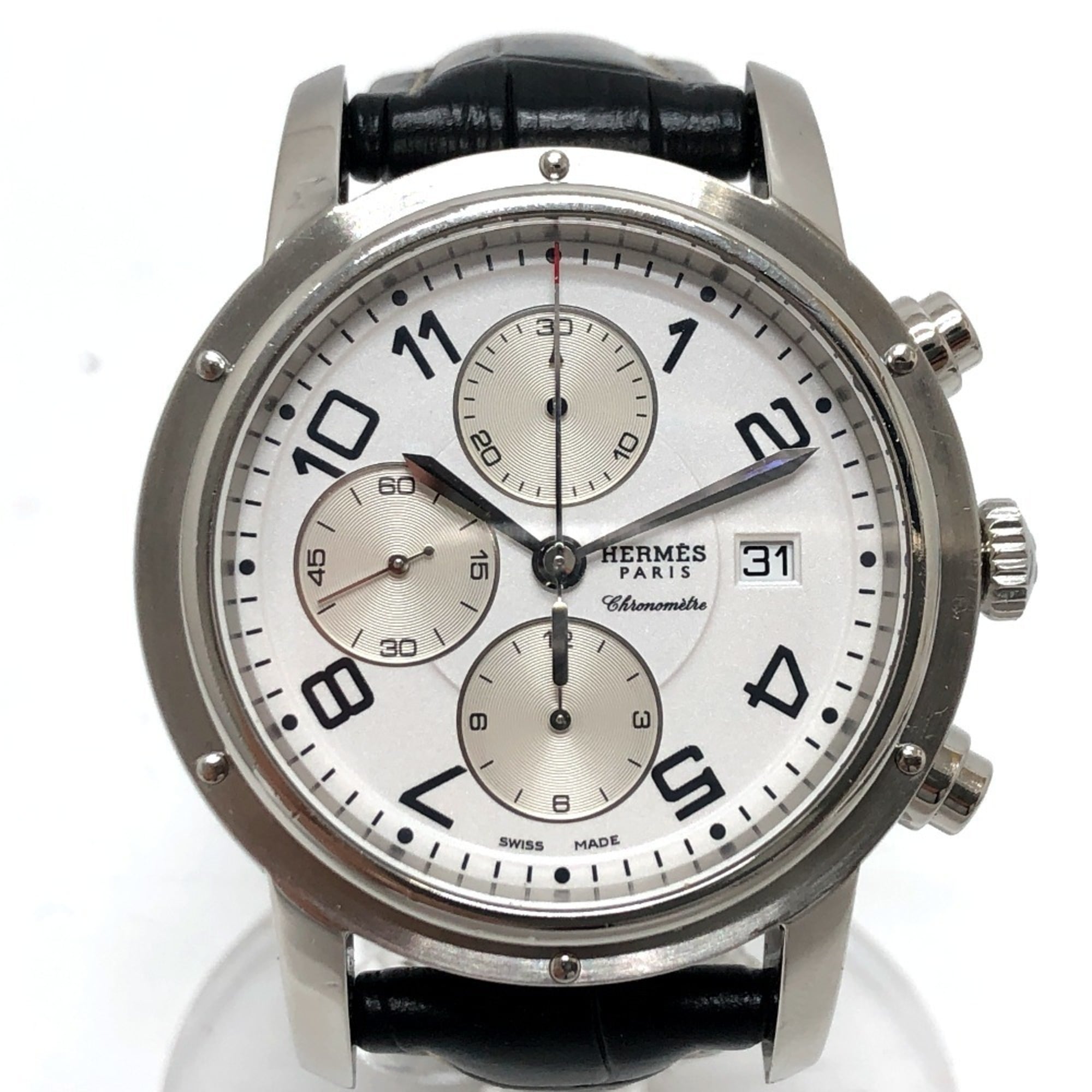 2000_f6dd554b-7c44-4745-b643-04ada7ee8160.jpg HERMES CP1.910 Clipper Chrono Automatic Chronograph Date Wrist SS Silver - Image 1