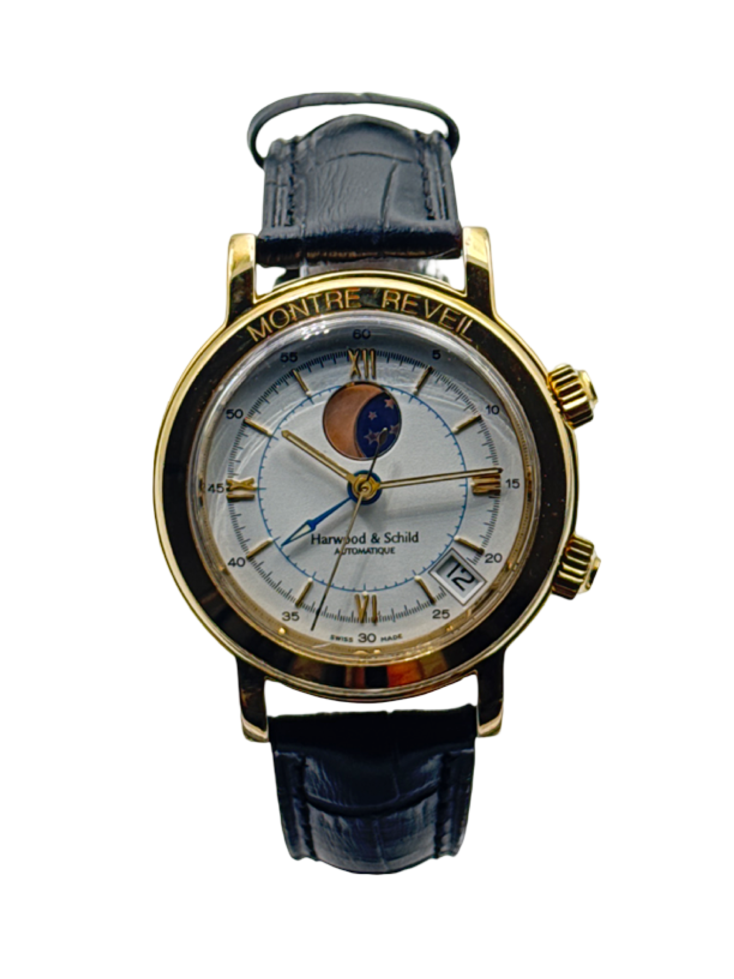 Harwood_SchildMontre-ReveilAlarmAutomatique-CPO-52802-RP-1.png Harwood & Schild Montre Reveil Alarm Automatique 38mm CPO Good 1990 - Image 1