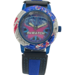 ReWATCH Swiss Made "Cansurf" Quartz Vintage Watch - Blue/ Red Recycled Bezel