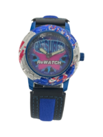 ReWATCH Swiss Made "Cansurf" Quartz Vintage Watch - Blue/ Red Recycled Bezel